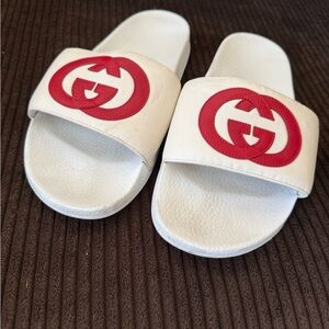 Gucci Cream and Red Logo Slide Sandals